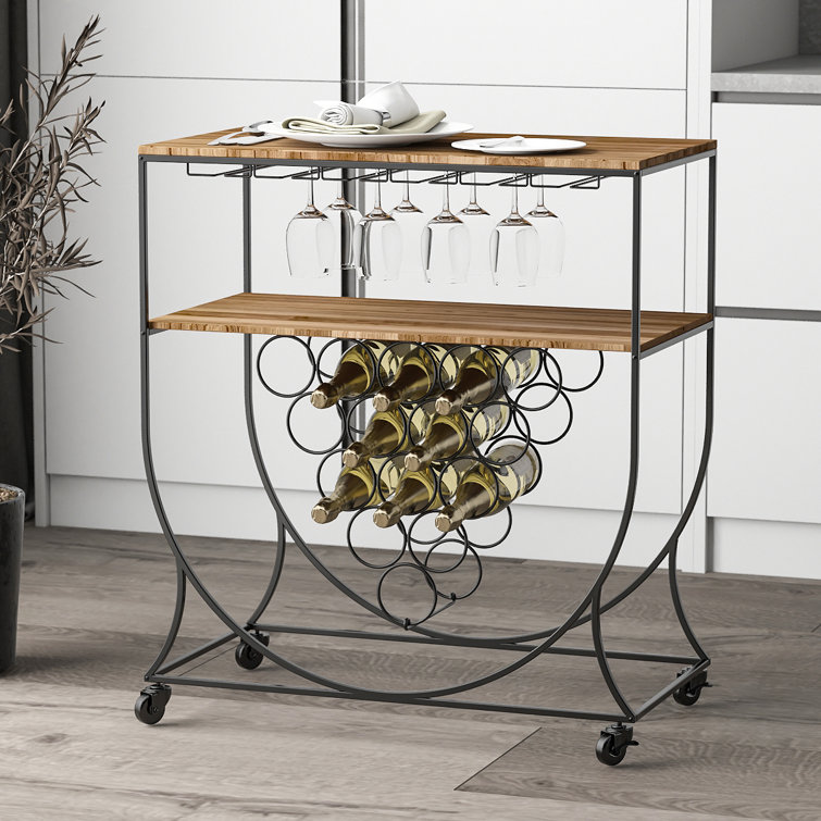 17 Stories Industrial Wine Rack Console Table With Glass Holder, Metal